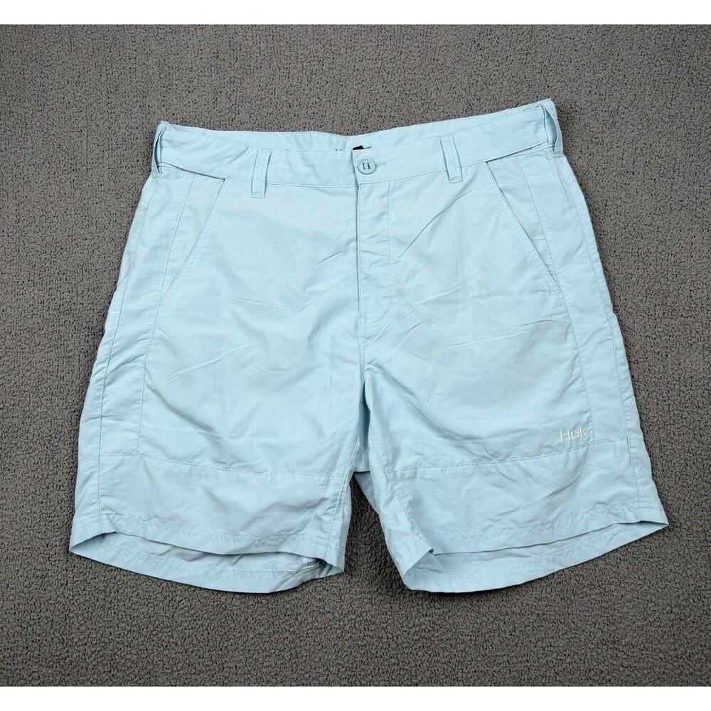 Huk Shorts Mens 2XL Blue Cargo Fishing Performance Stretch Zip Pockets Basic